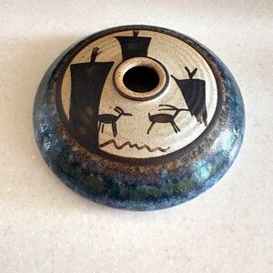 VTG Painted Pottery Seed Jar‎ TTF Handcrafted SW Petroglyph Style Signed Ceramic